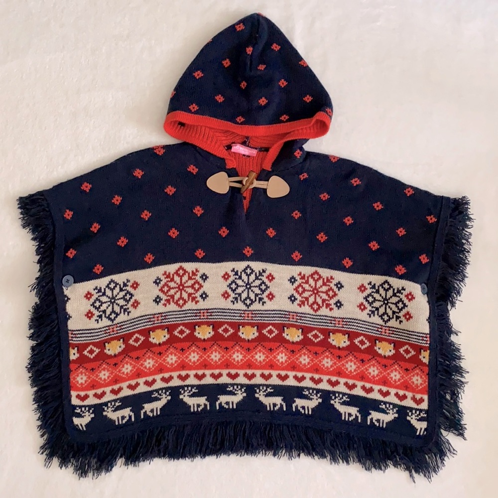 LC Waikiki | Fair Isle Winter.Toggle Hooded Fringe Sweater Knit Poncho (4-5)